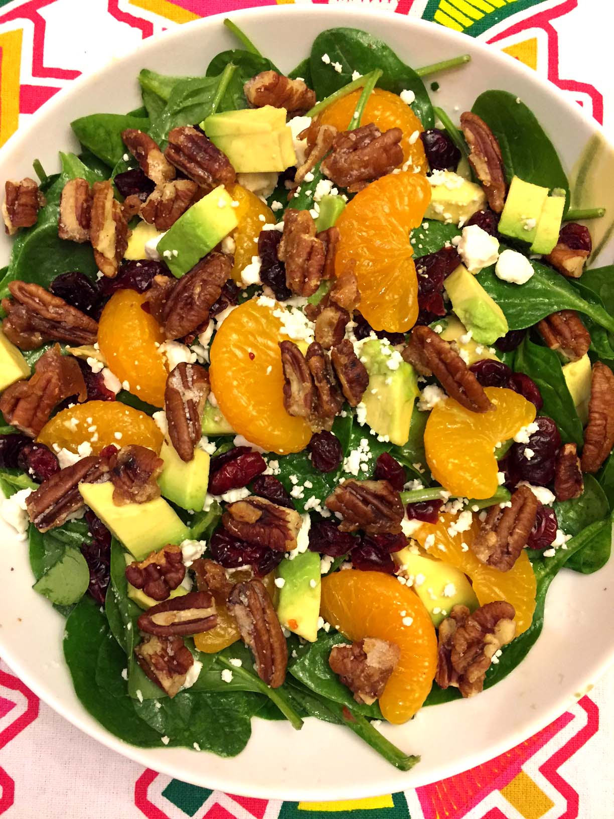 Spinach Salad With Candied Pecans, Dried Cranberries, Avocado, Feta and ...