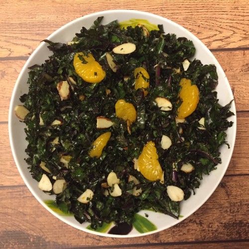 Red Kale Salad Recipe With Orange Slices And Slivered Almonds Melanie