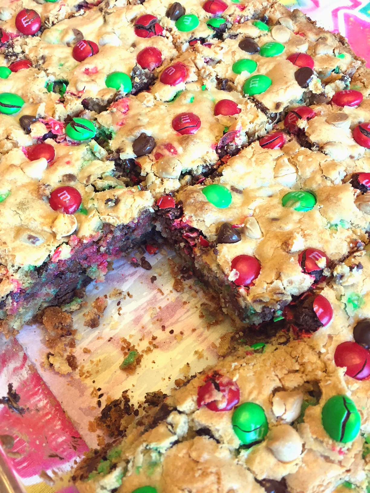 Christmas M&M’s Cookie Bars Squares Recipe Melanie Cooks
