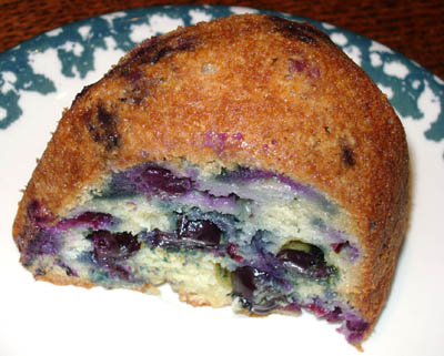 a slice of the blueberry bundt coffee cake