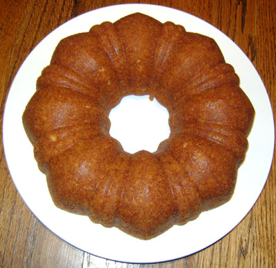 Here's the lemon breakfast bundt cake right out of the oven