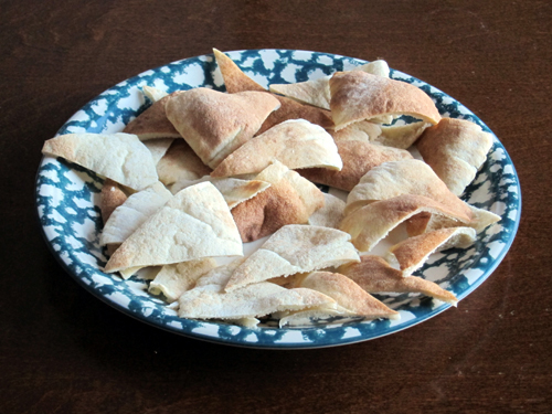 a plate of homemade pita chips