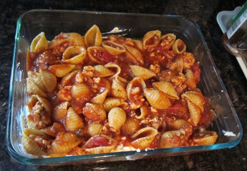 layer 3 of the pasta casserole
