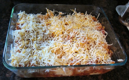 sprinkle the casserole with the shredded cheese on top