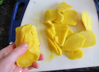 mango pit and mango slices