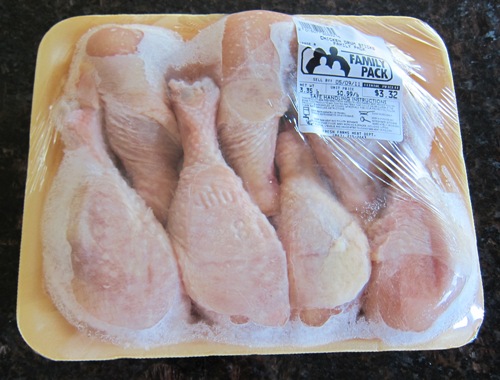 a package of frozen chicken legs