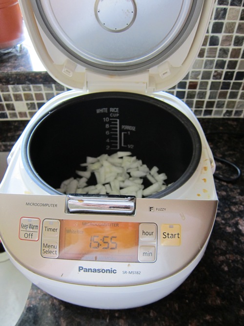 onions inside the rice cooker