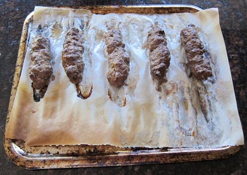 kefta kabob on a baking sheet