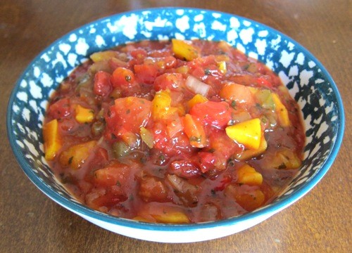 mango peach salsa in a bowl