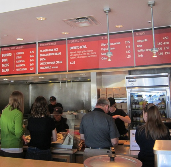 inside chipotle restaurant, menu