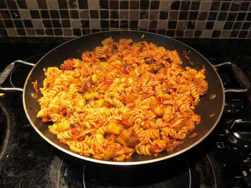 pasta dish in a frying pan