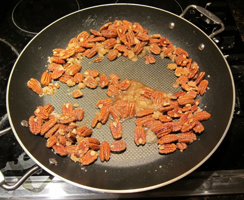 making candied pecans in progress