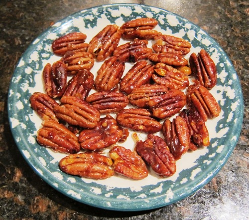 homemade candied pecans on a plate