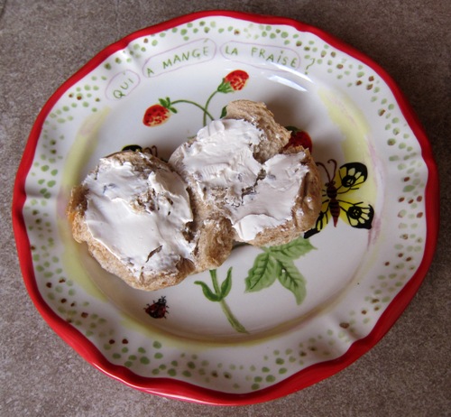 bagel spread with cream cheese