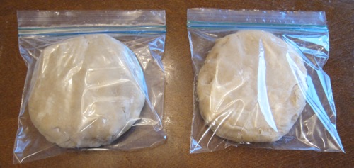 pie crust dough disks refrigerated in a ziploc bag
