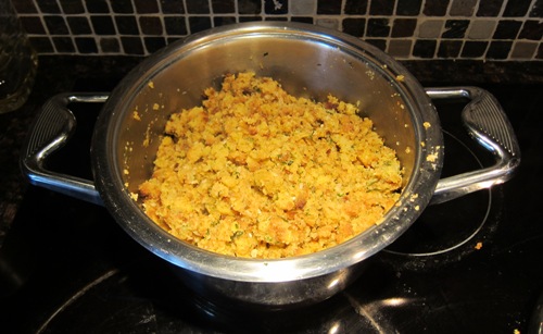 cornbread stuffing in a pot