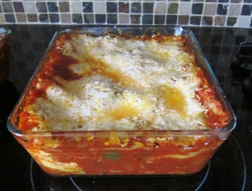 vegetable lasagna in a baking dish