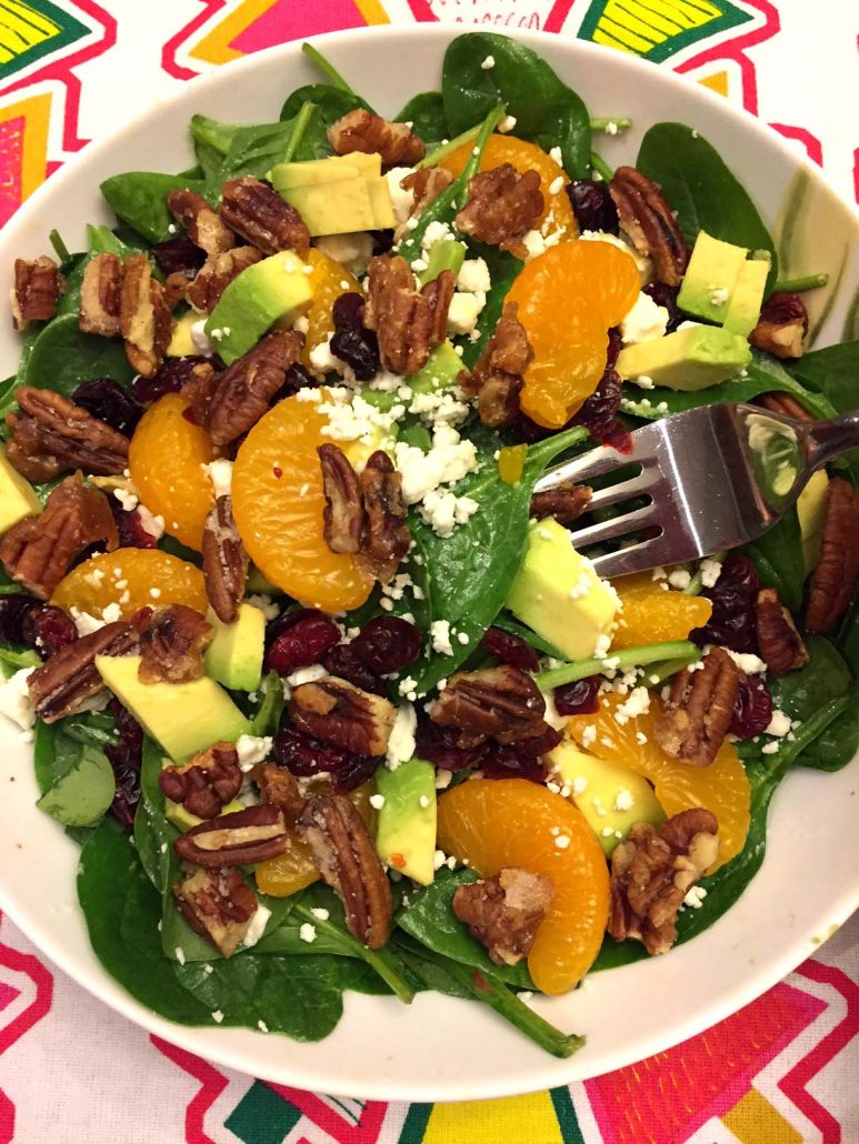 Baby Spinach Salad With Avocado Cranberries Pecans