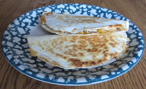 chicken-quesadillas2 homemade chicken quesadillas on a plate