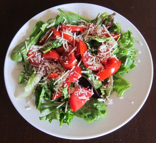 Lettuce and Tomato Green Salad With Shredded Parmesan Cheese