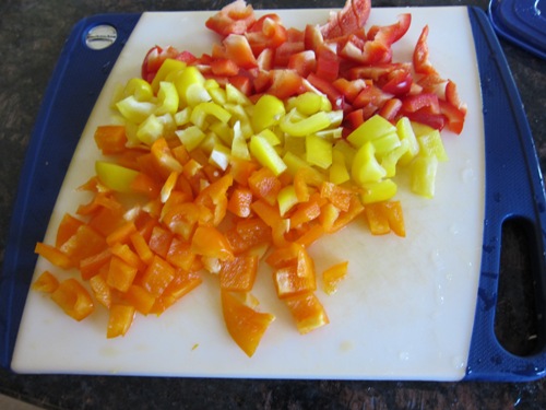 chopped tri-color bell peppers
