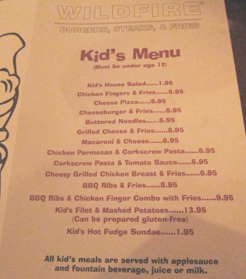 wildfire kids menu