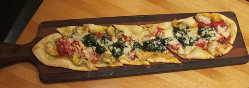 pinstripes spinach and shrimp flatbread