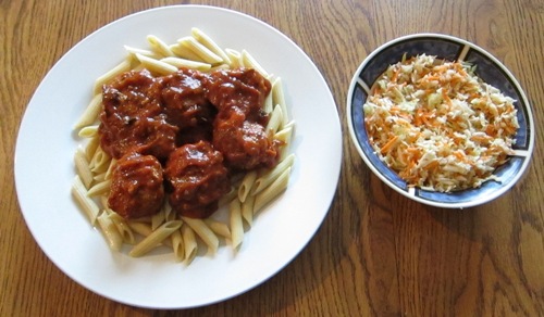 Turkey Meatballs With Pasta And Healthy Cole Slaw For Dinner