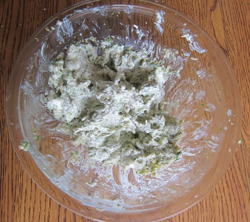 mixing the filling for stuffed mushrooms