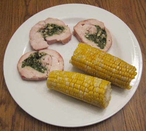 stuffed chicken breast with corn on the cob