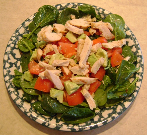 chicken avocado tomato baby spinach main dish salad recipe