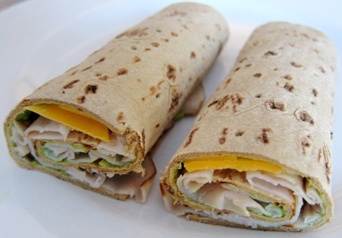 wrap made with turkey cheese and guacamole