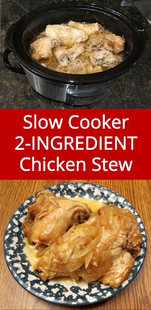 2-Ingredient Crockpot Chicken Stew - the easiest dinner ever! | MelanieCooks.com