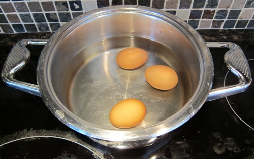 hard boiled eggs in a pot