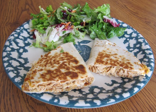 dinner idea chicken quesadillas green salad