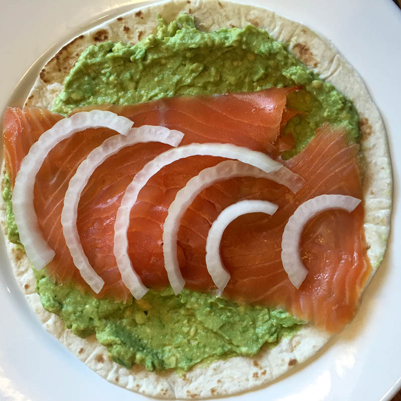 Salmon Avocado Wrap With Onion Slices