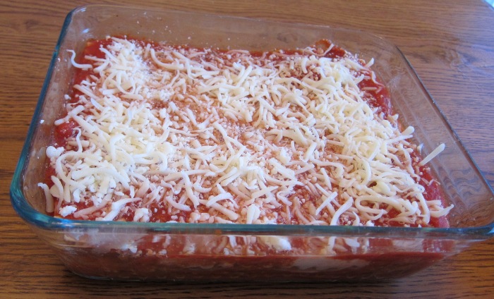 freezing lasagna in a baking dish