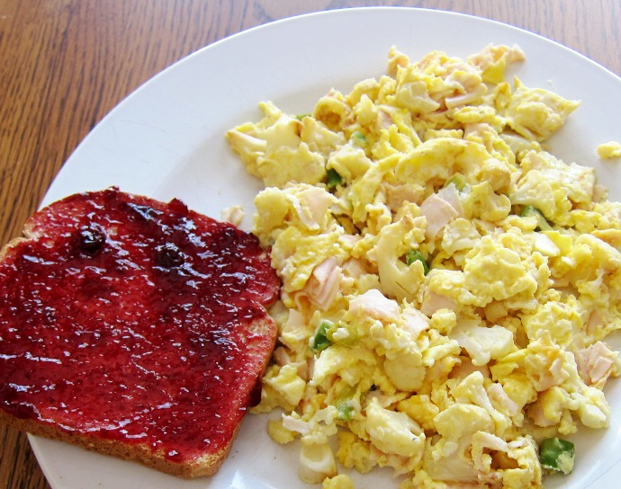 Scrambled Eggs And Toast With Jam