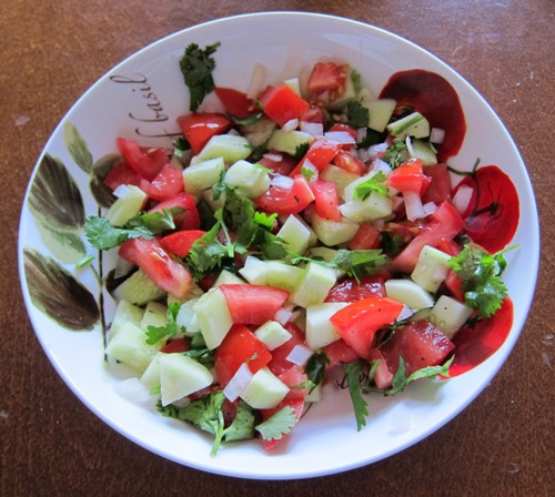 Salad Recipe With Tomatoes, Cucumbers, Onions and Cilantro