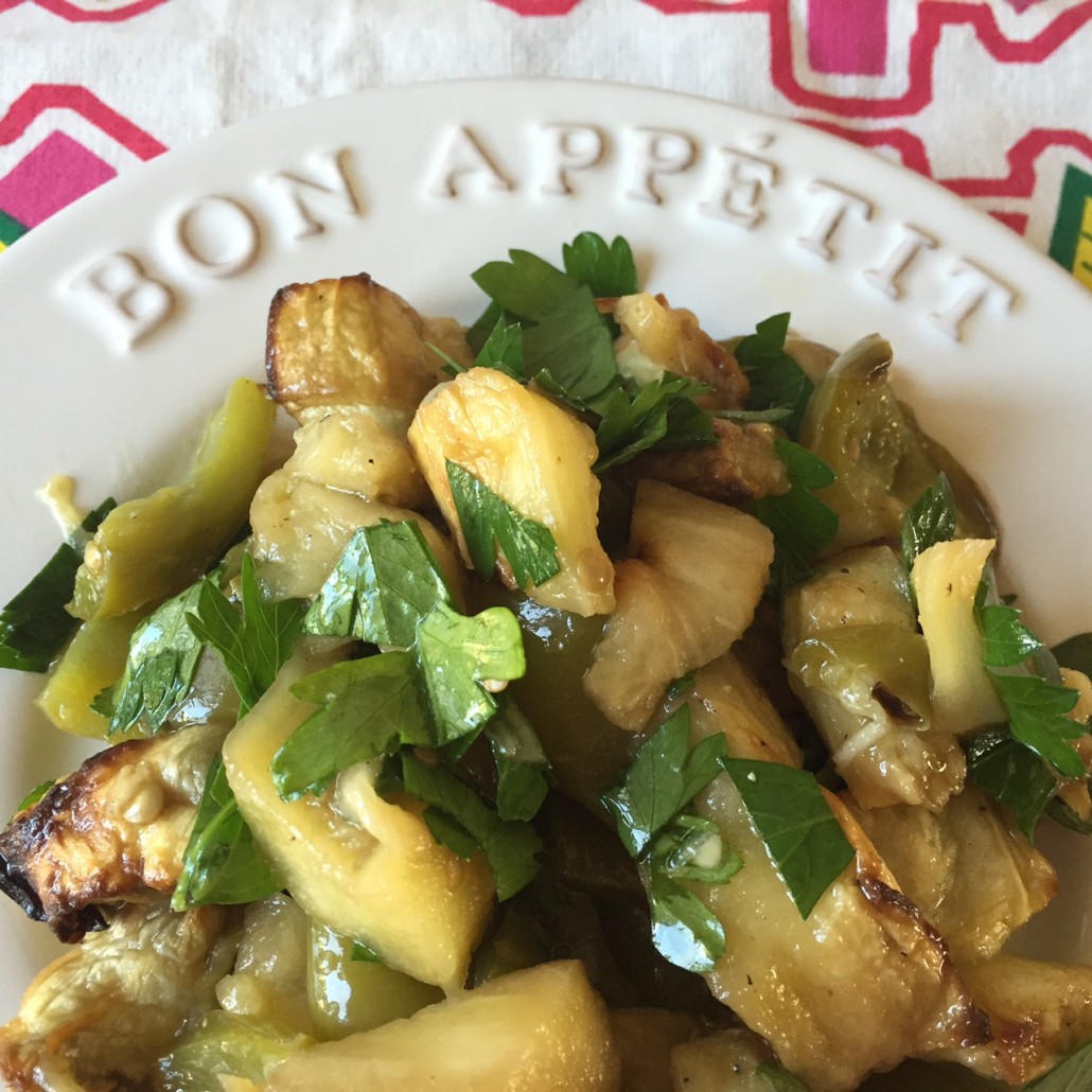 Spicy Roasted Eggplant Salad With Garlic And Peppers