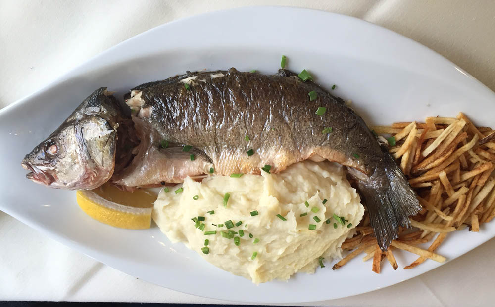 Whole fish with mashed potatoes at Deka