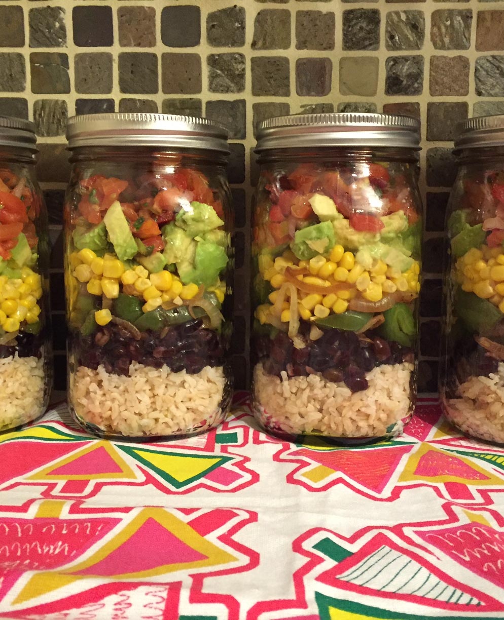 Mexican Vegan Burrito Bowl Mason Jar Salad Recipe | MelanieCooks.com
