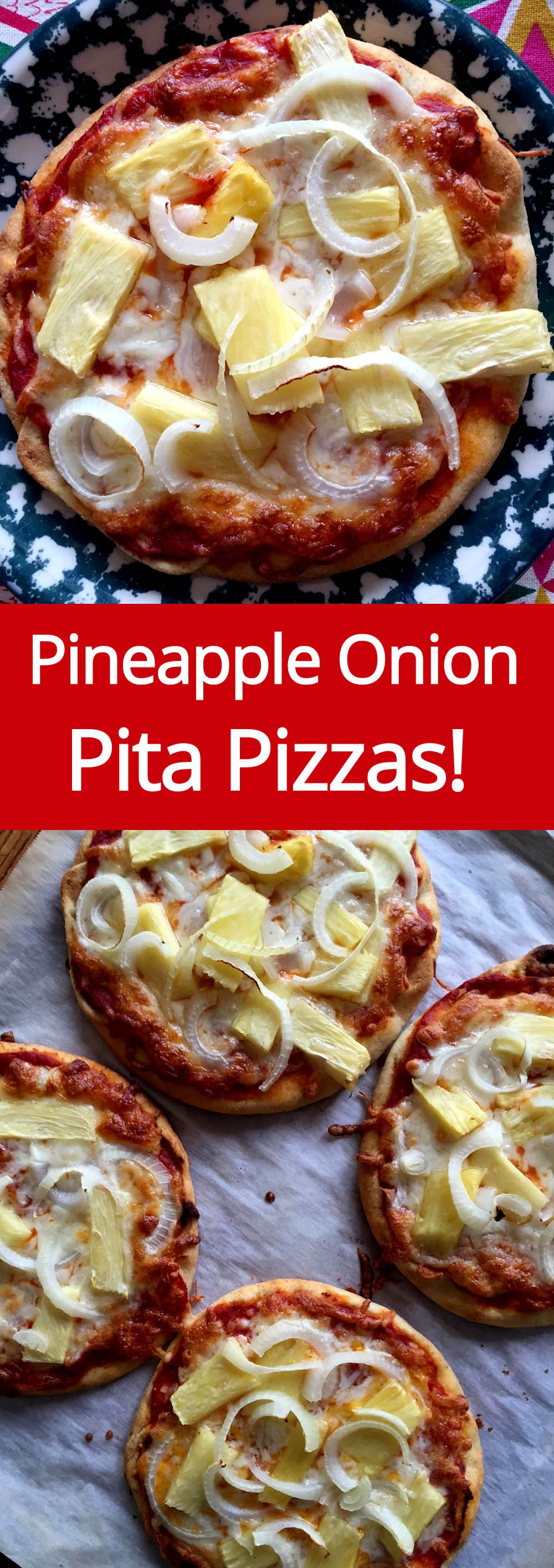 Pineapple Onion Pita Pizza Recipe - super easy way to make individual pizzas!