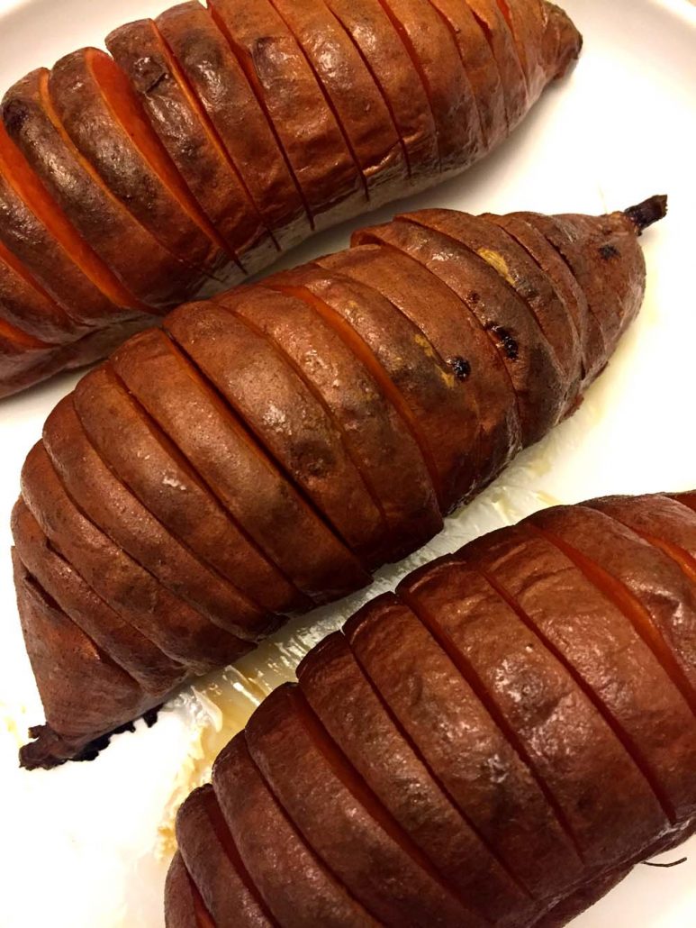 Hasselback (Accordion) Baked Sweet Potatoes (Paleo)