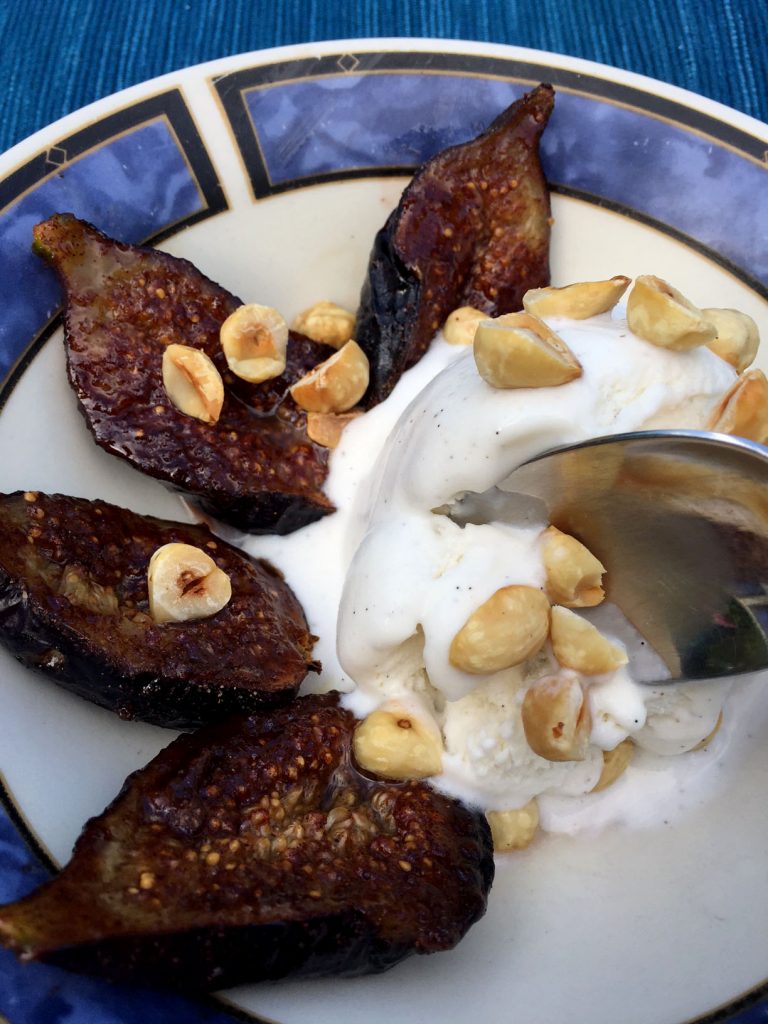 Easy Ice Cream Dessert Recipe With Warm Roasted Figs And Hazelnuts