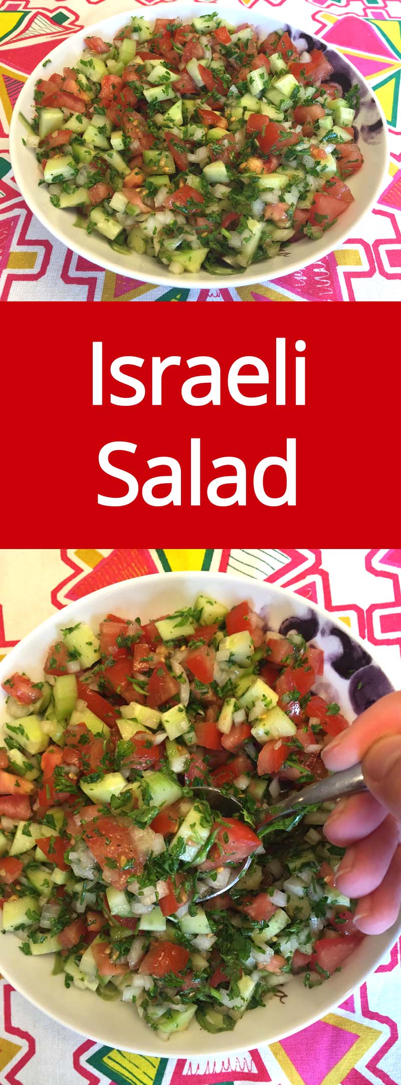 Israeli Salad Recipe With Tomatoes, Cucumber, Onions and Parsley - crunchy, healthy and easy to make! Everyone loves this salad! | MelanieCooks.com