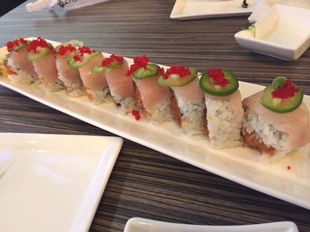 Flaming Hamachi Sushi Roll at Shakou Sushi Restaurant