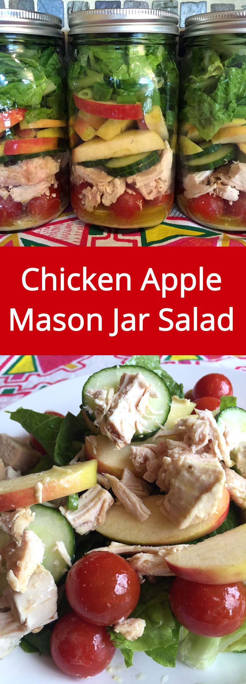 Chicken Apple Mason Jar Salad - make a week's worth of healthy lunches in 20 minutes or less! | MelanieCooks.com