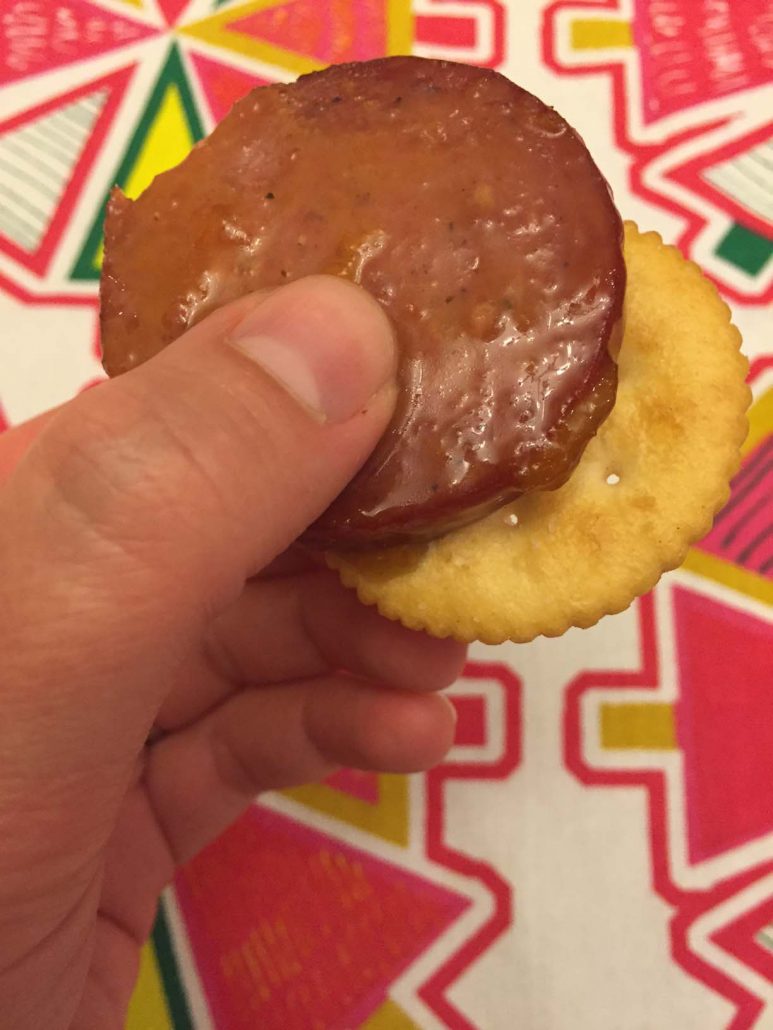 Glazed Summer Sausage Appetizer On A Cracker