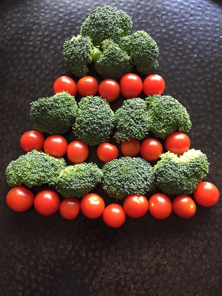 Broccoli Christmas Tree With Cherry Tomato Ornaments